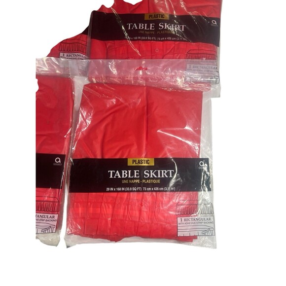 Red TABLE SKIRT, 29" X 14' Pleated Plastic Disposable Waterproof Set Of 4 - Picture 4 of 6